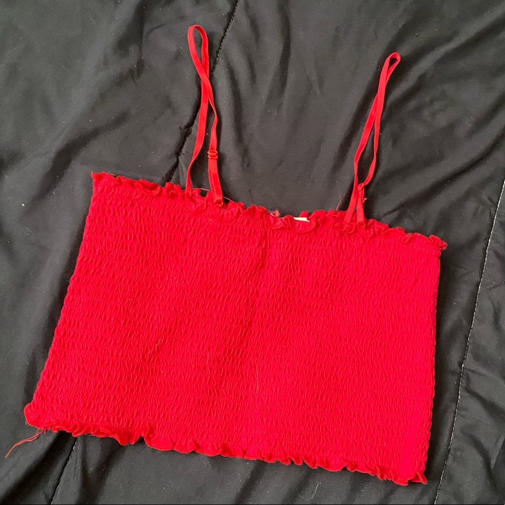 Red Ruched Crop Top - Picture 2 of 2